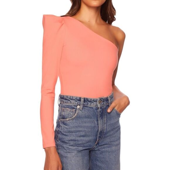 NEW Susana Monaco Pleated One Arm Long Sleeve Top Lotus Small - Picture 2 of 10